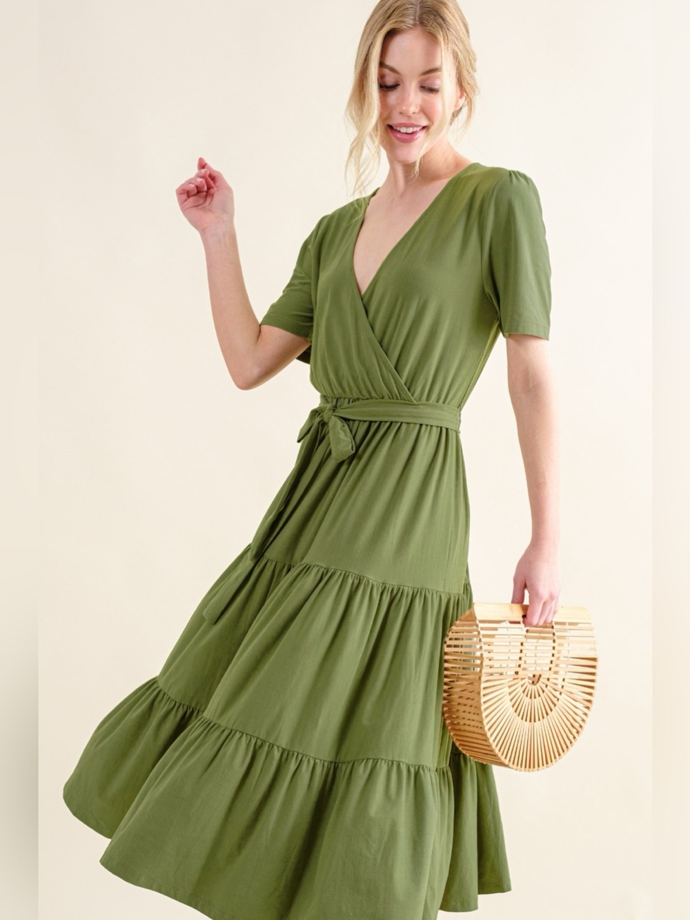 And The Why Soft Short Sleeve Tiered Midi Dress